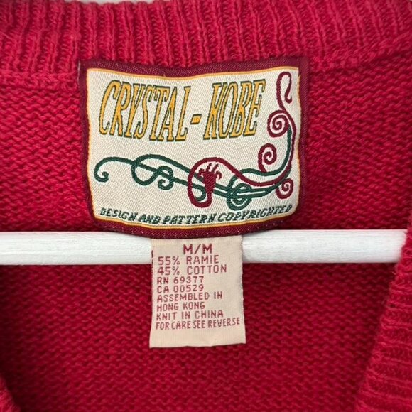 Vintage Crystal Kobe Retro 80's Christmas Holiday Embroidered Red Sweater Vest M - Picture 3 of 5